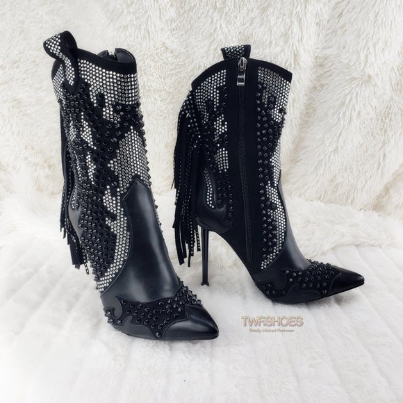 Stunning Rhinestone Stud Sexy Fringe Ankle Boots Size 10 LAST ONE - Picture 2 of 13